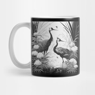 Japanese crane bird ink drawing black and white Mug